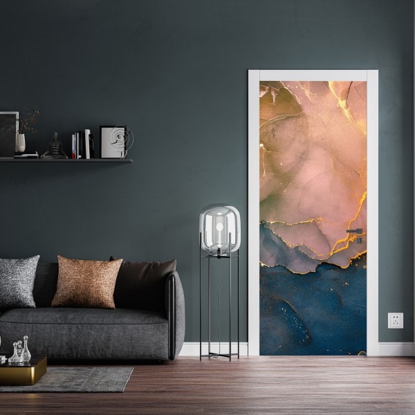 Türaufkleber blaues und goldenes abstraktes marmormotiv – Wallnifity® Türaufkleber blaues und goldenes abstraktes marmormotiv – Wallnifity®