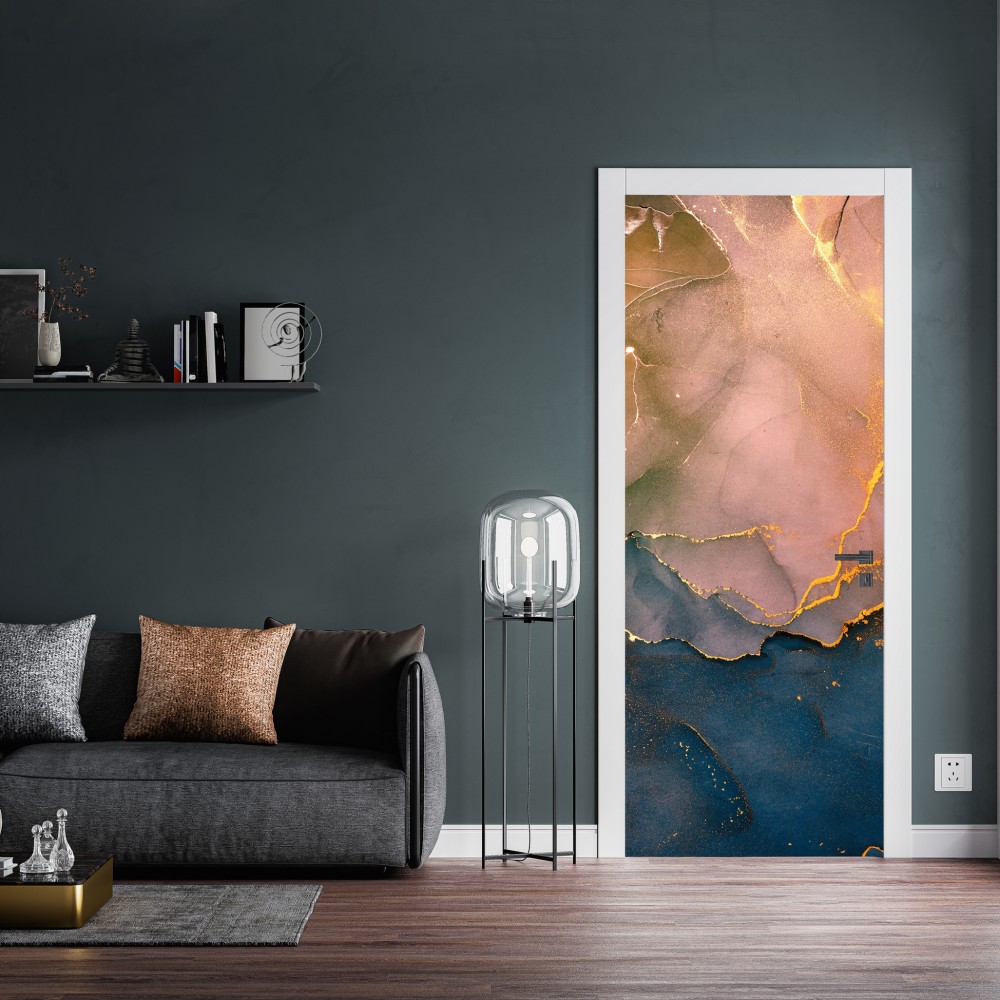 Türaufkleber blaues und goldenes abstraktes marmormotiv – Wallnifity® Türaufkleber blaues und goldenes abstraktes marmormotiv – Wallnifity®