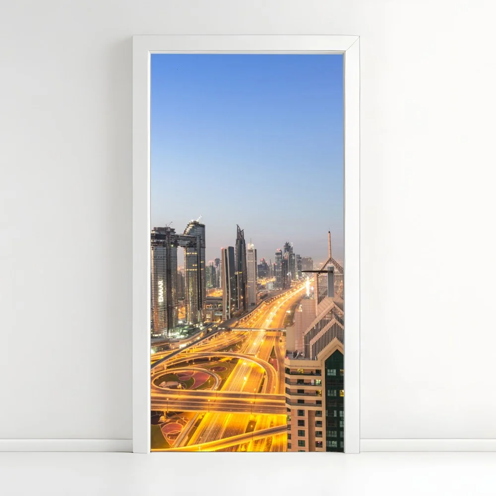 Türaufkleber skyline von Dubai bei dämmerung – Wallnifity®