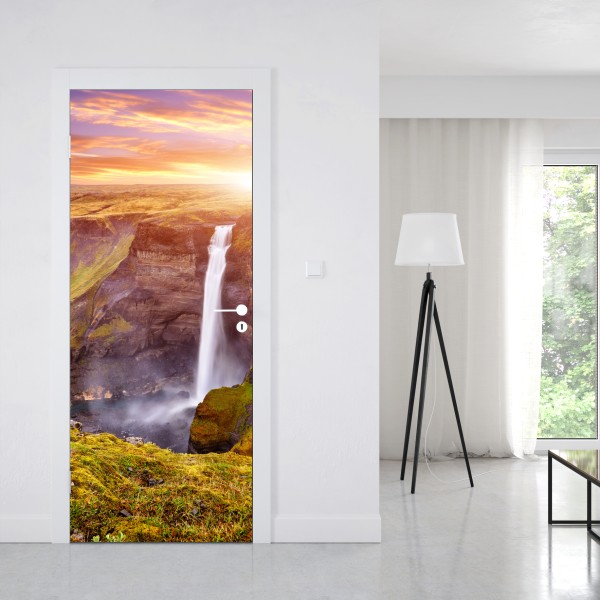 Türaufkleber Haifoss wasserfall bei sonnenuntergang – Wallnifity® Türaufkleber Haifoss wasserfall bei sonnenuntergang – Wallnifity®