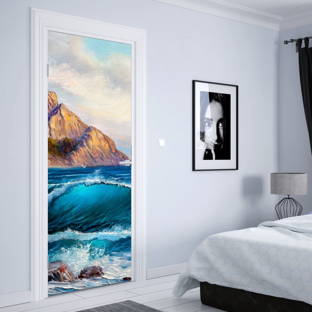 Türaufkleber türkisblaue welle - meereslandschaft in öl – Wallnifity® Türaufkleber türkisblaue welle - meereslandschaft in öl – Wallnifity®