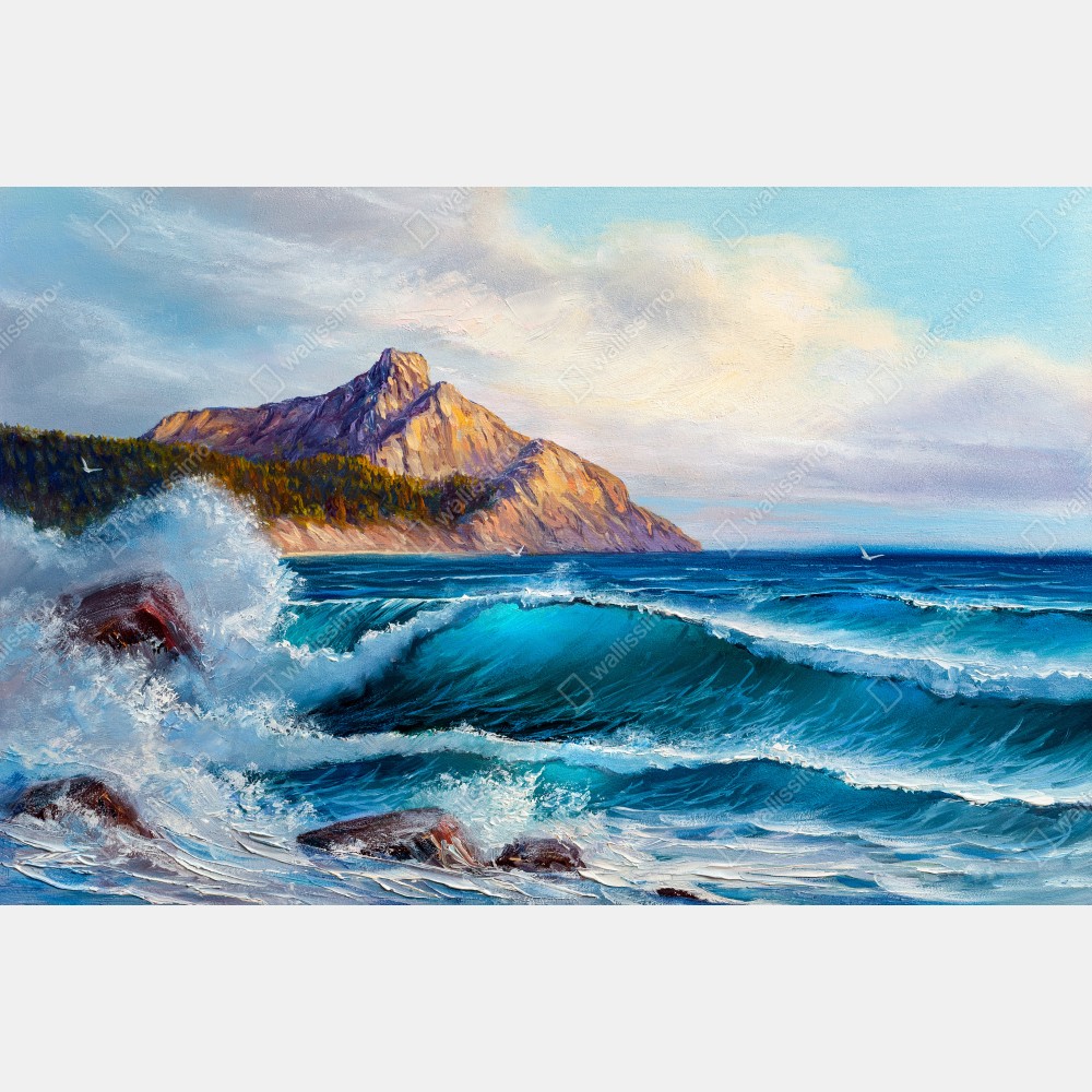 Türaufkleber türkisblaue welle - meereslandschaft in öl – Wallnifity® Türaufkleber türkisblaue welle - meereslandschaft in öl – Wallnifity®
