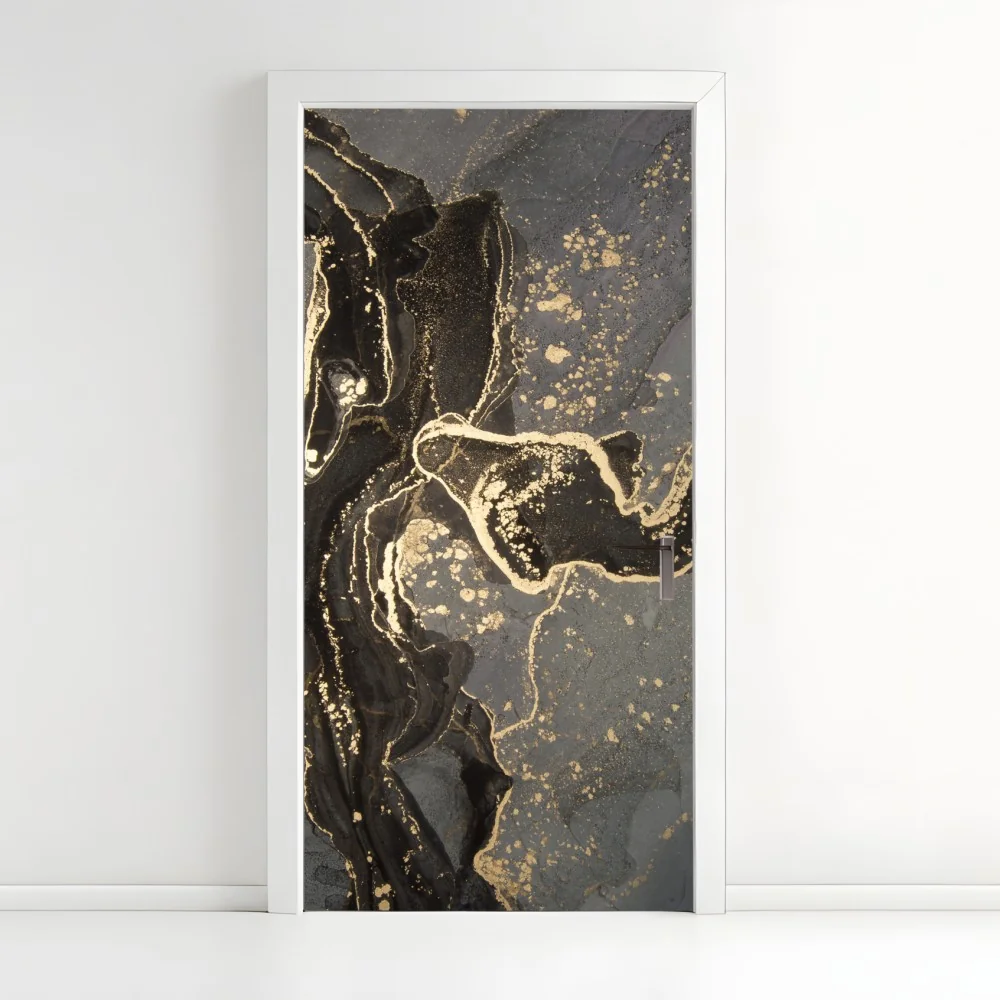 Türaufkleber luxuriöser schwarz-goldener marmor abstrakt – Wallnifity® Türaufkleber luxuriöser schwarz-goldener marmor abstrakt – Wallnifity®