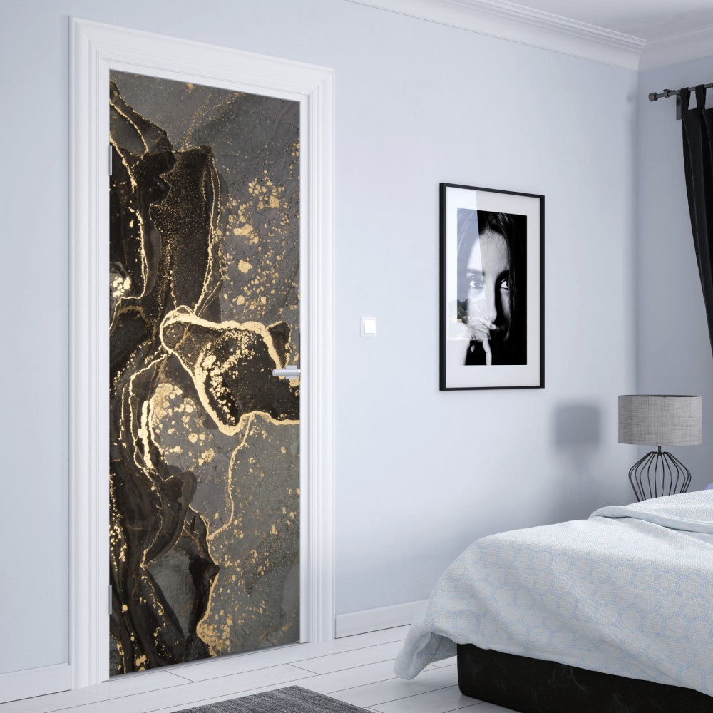 Türaufkleber luxuriöser schwarz-goldener marmor abstrakt – Wallnifity® Türaufkleber luxuriöser schwarz-goldener marmor abstrakt – Wallnifity®