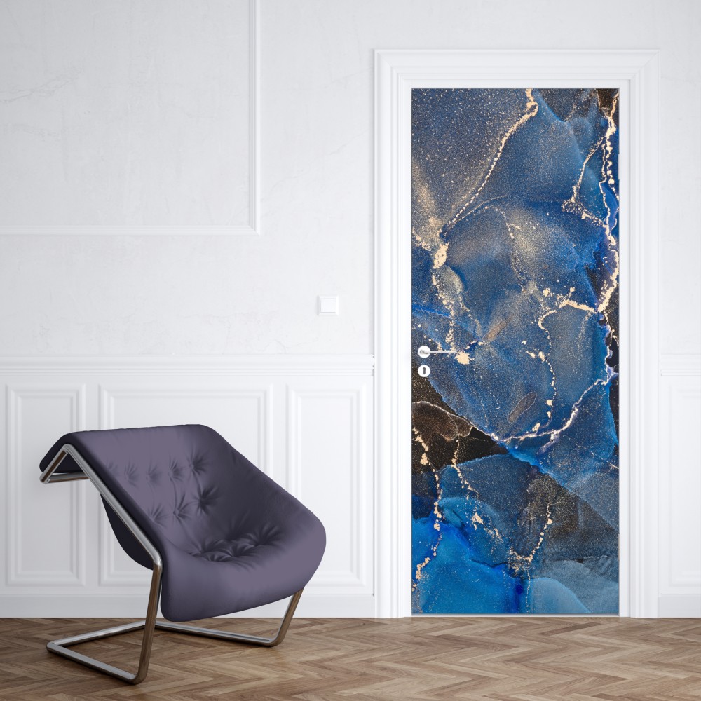 Türaufkleber luxuriöse blaue und goldene abstrakte wellen – Wallnifity® Türaufkleber luxuriöse blaue und goldene abstrakte wellen – Wallnifity®