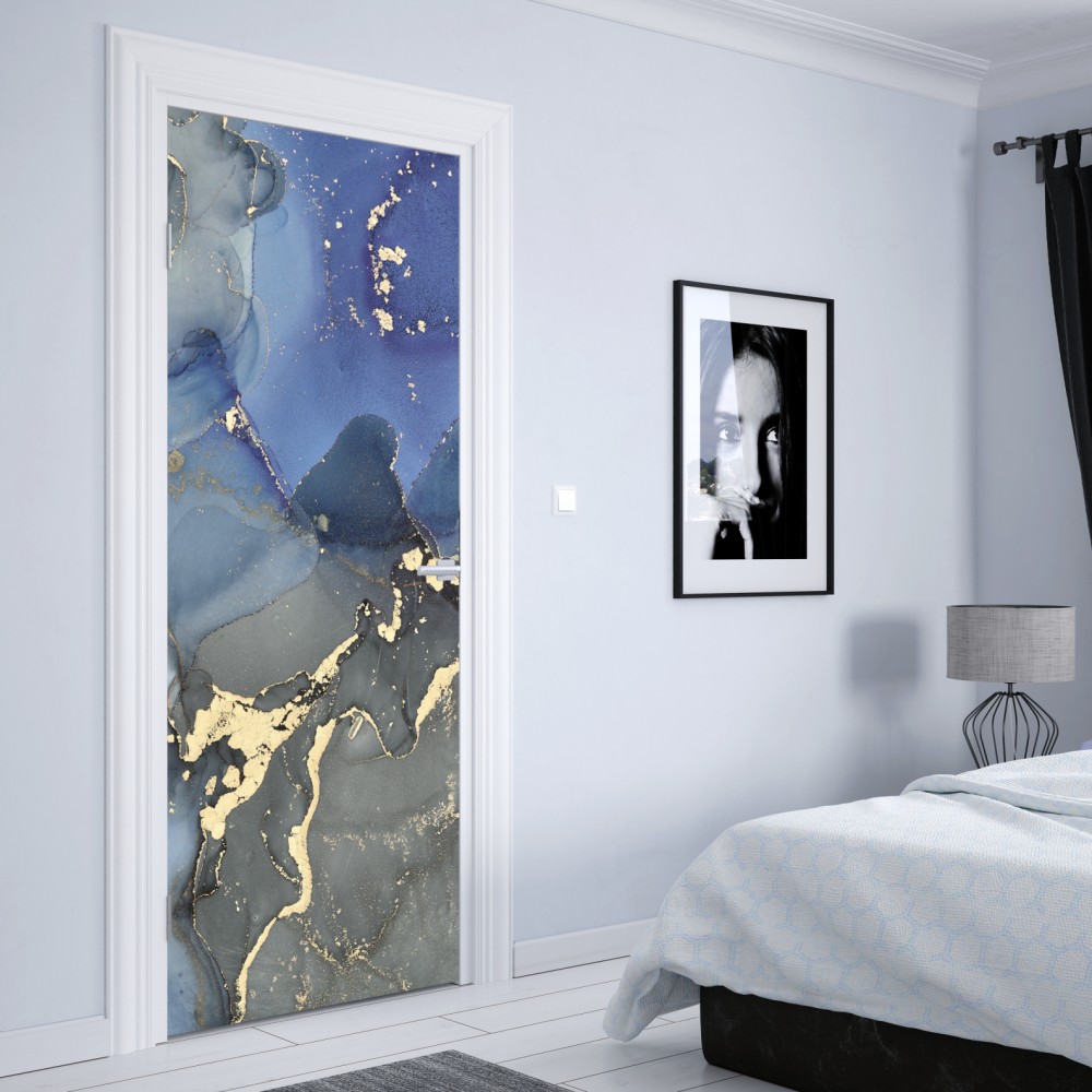 Türaufkleber luxuriöse blau-goldene abstraktion – Wallnifity® Türaufkleber luxuriöse blau-goldene abstraktion – Wallnifity®
