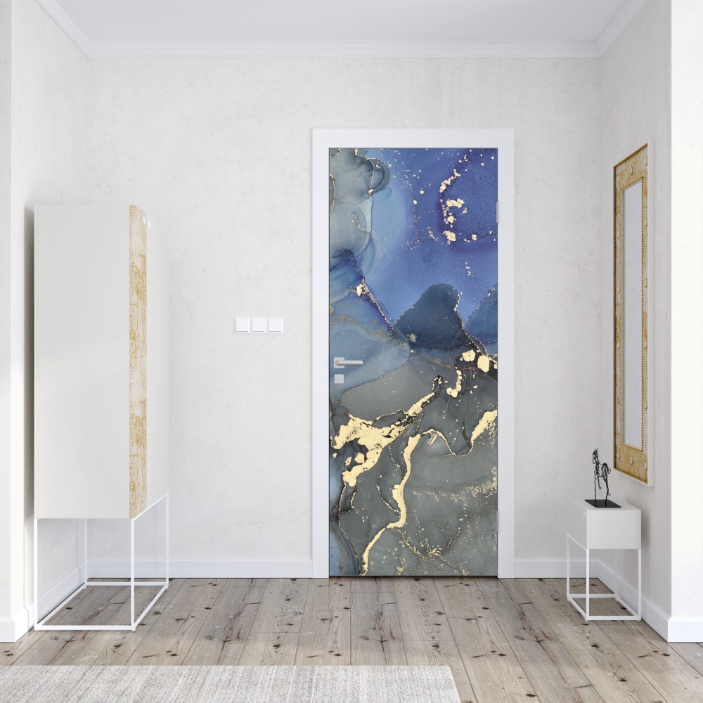Türaufkleber luxuriöse blau-goldene abstraktion – Wallnifity® Türaufkleber luxuriöse blau-goldene abstraktion – Wallnifity®