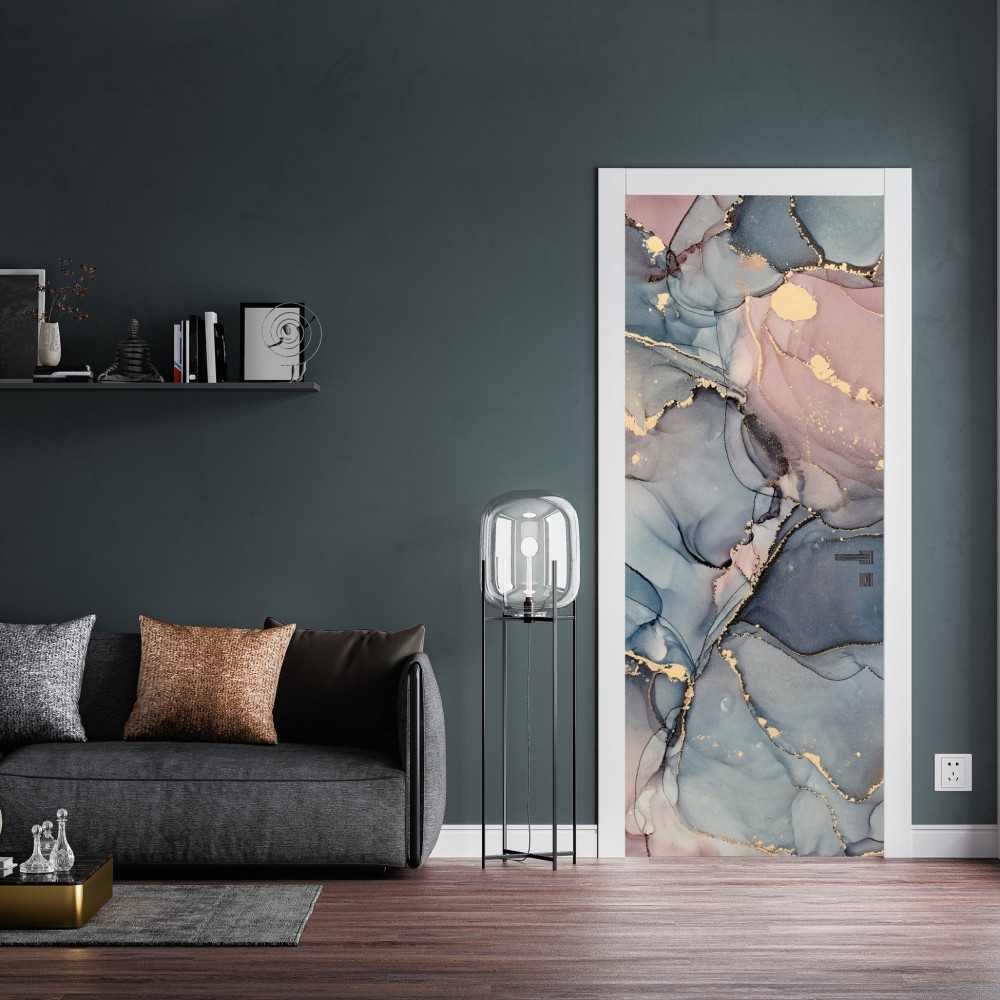 Türaufkleber zarte pastell-flüssigmarmor mit goldadern – Wallnifity® Türaufkleber zarte pastell-flüssigmarmor mit goldadern – Wallnifity®