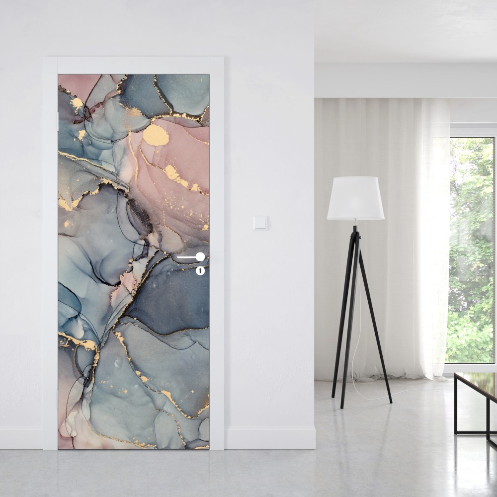 Türaufkleber zarte pastell-flüssigmarmor mit goldadern – Wallnifity® Türaufkleber zarte pastell-flüssigmarmor mit goldadern – Wallnifity®