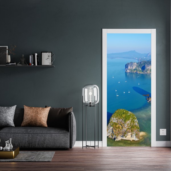Türaufkleber türkise insel- und klippenlandschaft – Wallnifity® Türaufkleber türkise insel- und klippenlandschaft – Wallnifity®