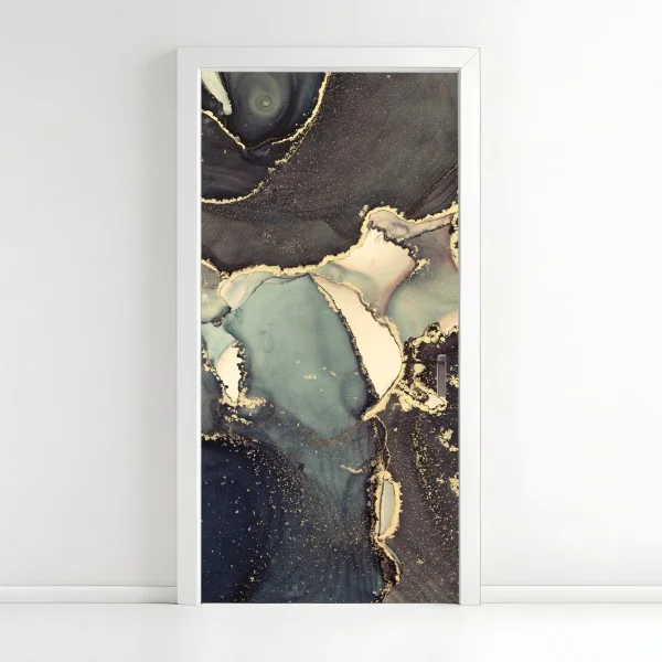 Türaufkleber türkis und gold abstrakte fließmalerei