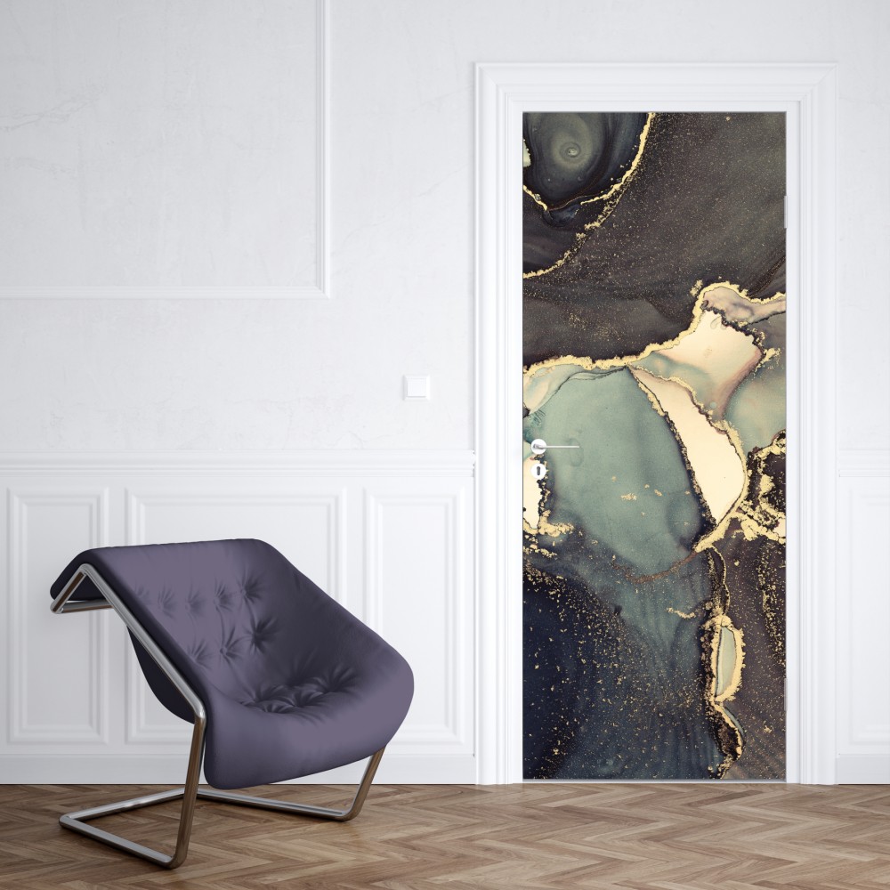 Türaufkleber türkis und gold abstrakte fließmalerei – Wallnifity® Türaufkleber türkis und gold abstrakte fließmalerei – Wallnifity®
