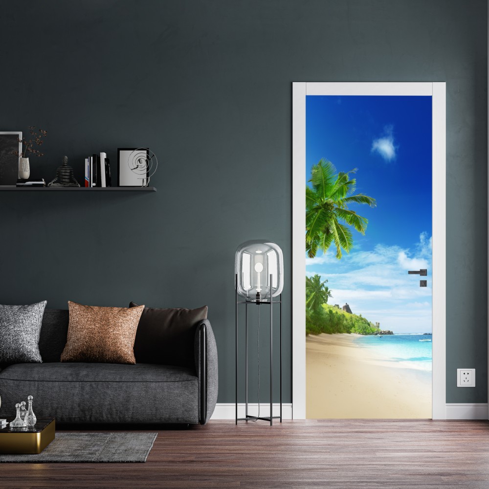 Türaufkleber sonnenuntergang am strand von Mahe, Seychellen – Wallnifity® Türaufkleber sonnenuntergang am strand von Mahe, Seychellen – Wallnifity®