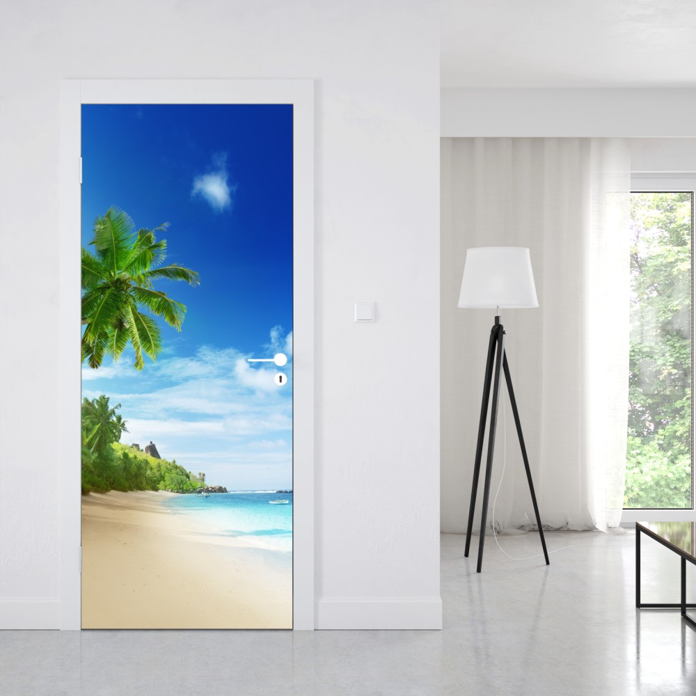 Türaufkleber sonnenuntergang am strand von Mahe, Seychellen – Wallnifity® Türaufkleber sonnenuntergang am strand von Mahe, Seychellen – Wallnifity®