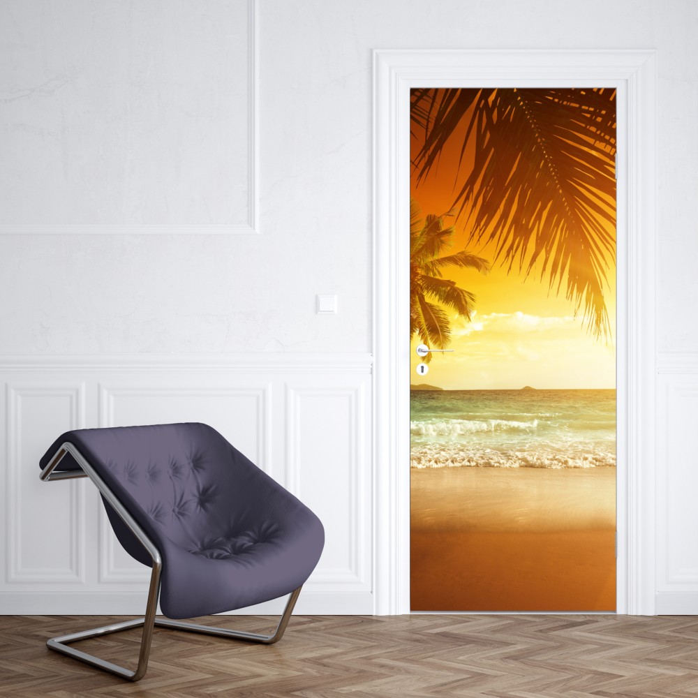 Türaufkleber goldener sonnenuntergang an einem strand in der Karibik – Wallnifity® Türaufkleber goldener sonnenuntergang an einem strand in der Karibik – Wallnifity®