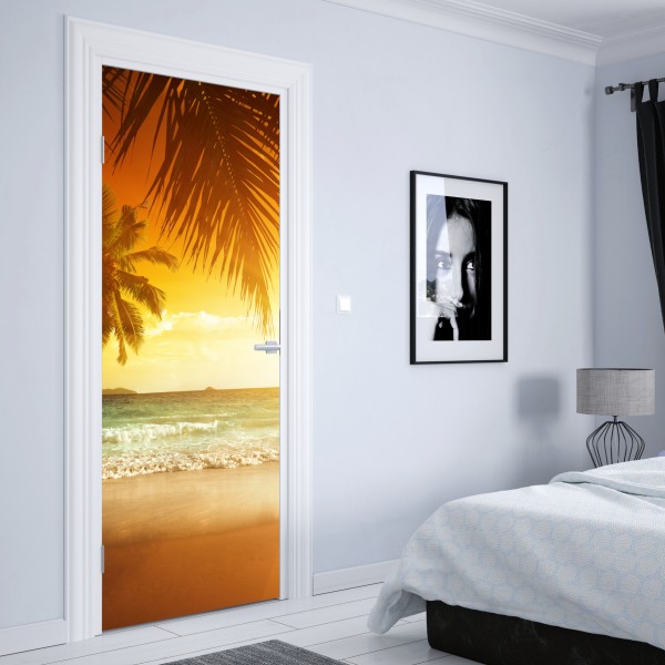 Türaufkleber goldener sonnenuntergang an einem strand in der Karibik – Wallnifity® Türaufkleber goldener sonnenuntergang an einem strand in der Karibik – Wallnifity®