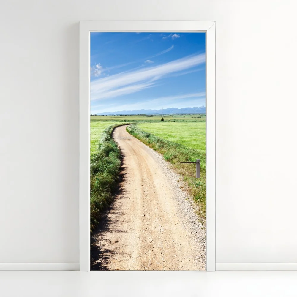 Türaufkleber gewundener landweg durch grüne wiesen – Wallnifity® Türaufkleber gewundener landweg durch grüne wiesen – Wallnifity®