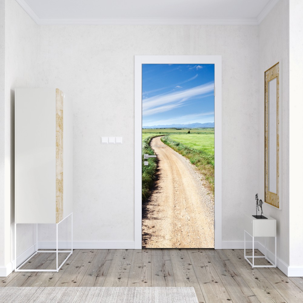Türaufkleber gewundener landweg durch grüne wiesen – Wallnifity® Türaufkleber gewundener landweg durch grüne wiesen – Wallnifity®