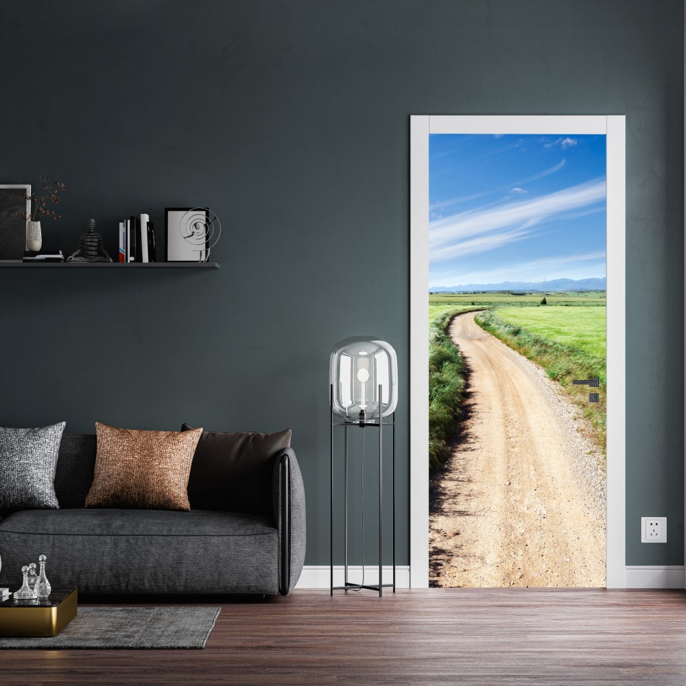 Türaufkleber gewundener landweg durch grüne wiesen – Wallnifity® Türaufkleber gewundener landweg durch grüne wiesen – Wallnifity®