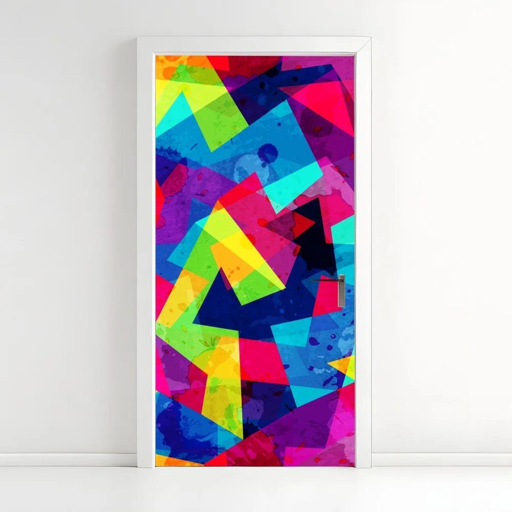 Türaufkleber lebendige geometrische aquarell-collage – Wallnifity® Türaufkleber lebendige geometrische aquarell-collage – Wallnifity®