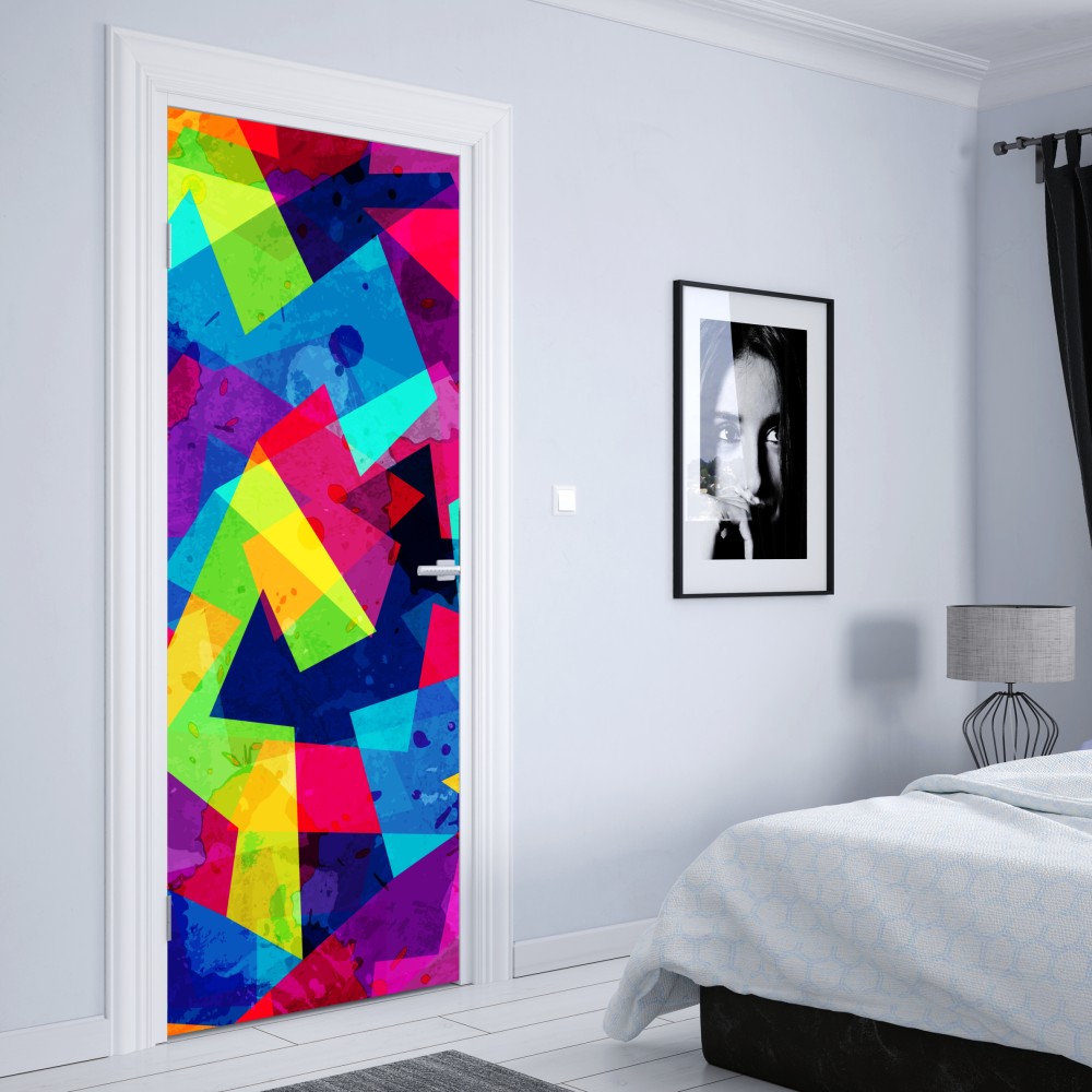 Türaufkleber lebendige geometrische aquarell-collage – Wallnifity® Türaufkleber lebendige geometrische aquarell-collage – Wallnifity®