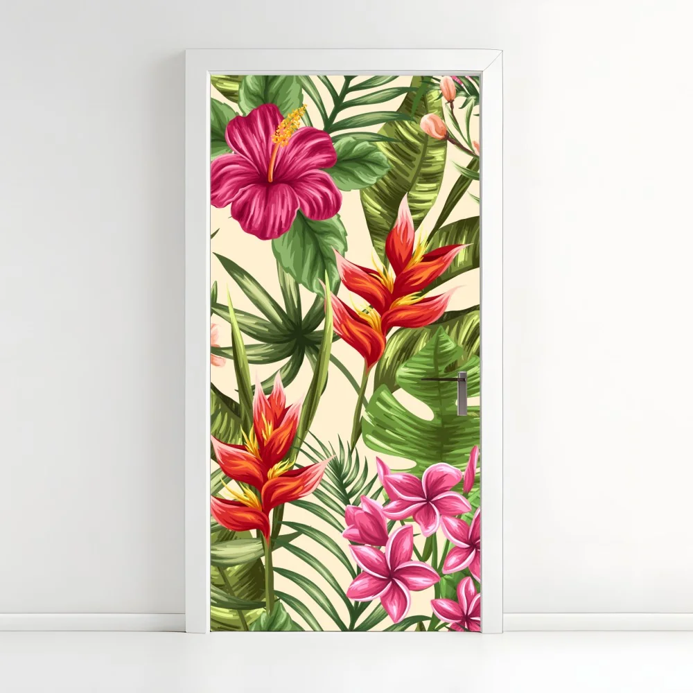 Türaufkleber tropisches blumenmuster mit hibiskus und plumeria – Wallnifity® Türaufkleber tropisches blumenmuster mit hibiskus und plumeria – Wallnifity®