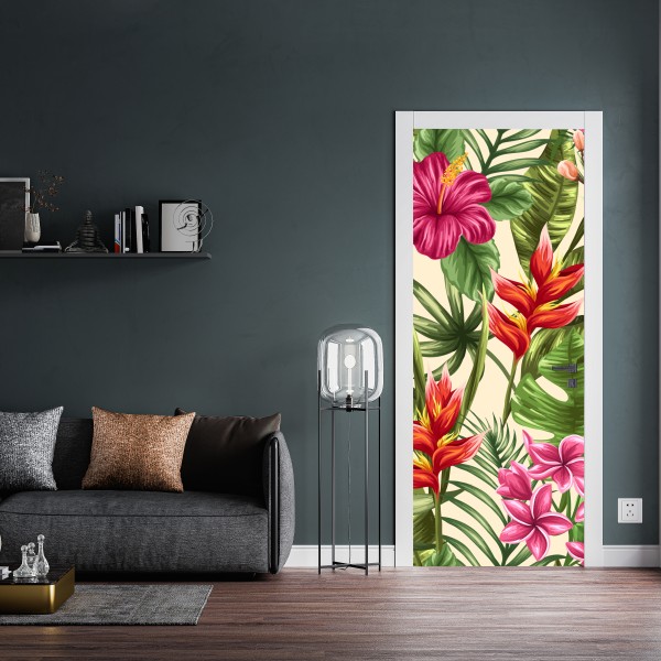 Türaufkleber tropisches blumenmuster mit hibiskus und plumeria – Wallnifity® Türaufkleber tropisches blumenmuster mit hibiskus und plumeria – Wallnifity®
