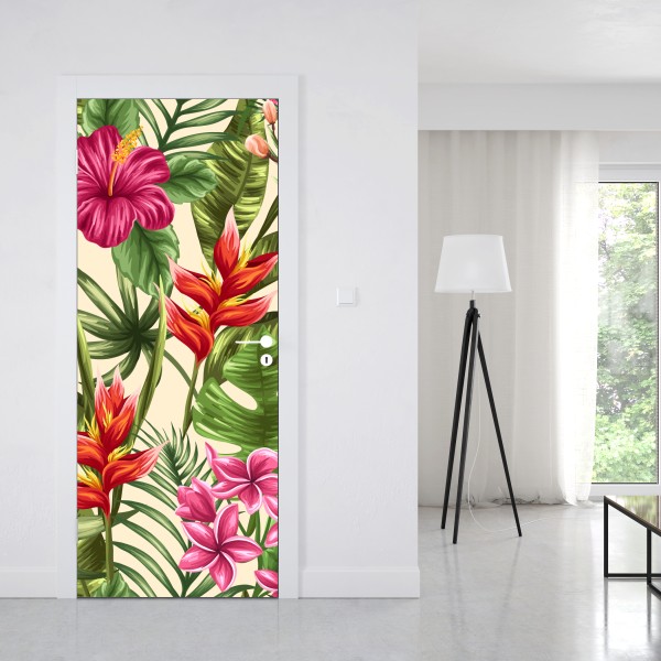Türaufkleber tropisches blumenmuster mit hibiskus und plumeria – Wallnifity® Türaufkleber tropisches blumenmuster mit hibiskus und plumeria – Wallnifity®