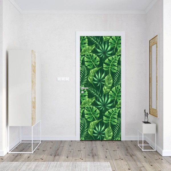 Türaufkleber goldene tropische blätter auf beigem hintergrund – Wallnifity®