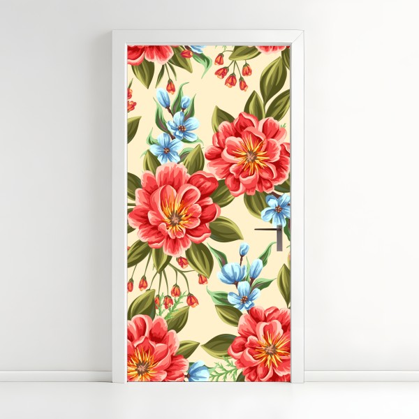 Türaufkleber tropisches blumenmuster mit hibiskus und plumeria – Wallnifity®