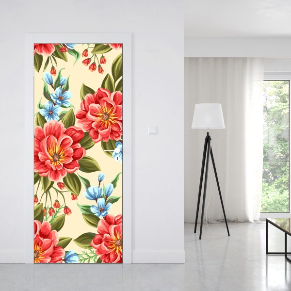 Türaufkleber tropisches blumenmuster mit hibiskus und plumeria – Wallnifity®