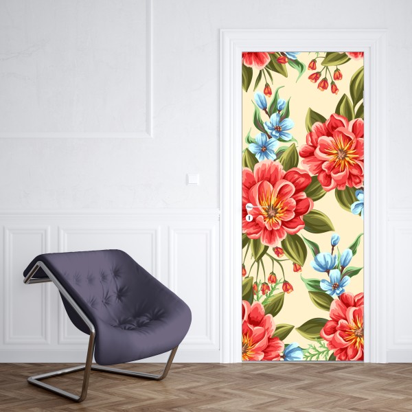 Türaufkleber lebhaftes aquarell blumenmuster – Wallnifity® Türaufkleber lebhaftes aquarell blumenmuster – Wallnifity®