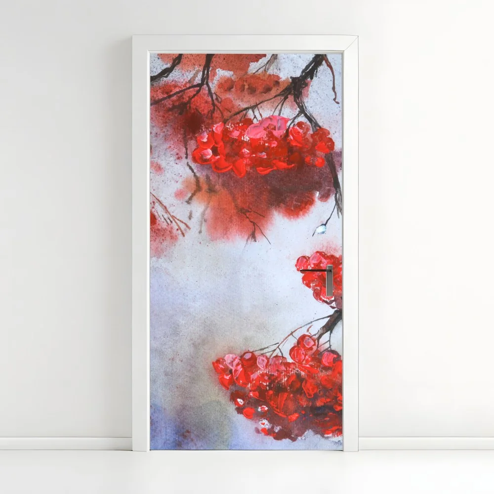 Türaufkleber aquarell rote beeren an zweigen – Wallnifity®