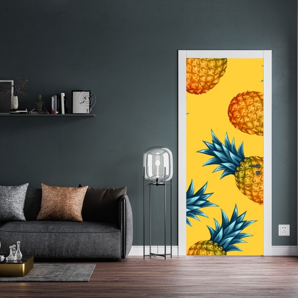 Türaufkleber tropisches ananasmuster auf gelbem hintergrund – Wallnifity® Türaufkleber tropisches ananasmuster auf gelbem hintergrund – Wallnifity®