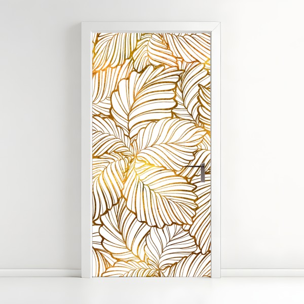 Türaufkleber monstera-blattmuster mit goldakzenten – Wallnifity®