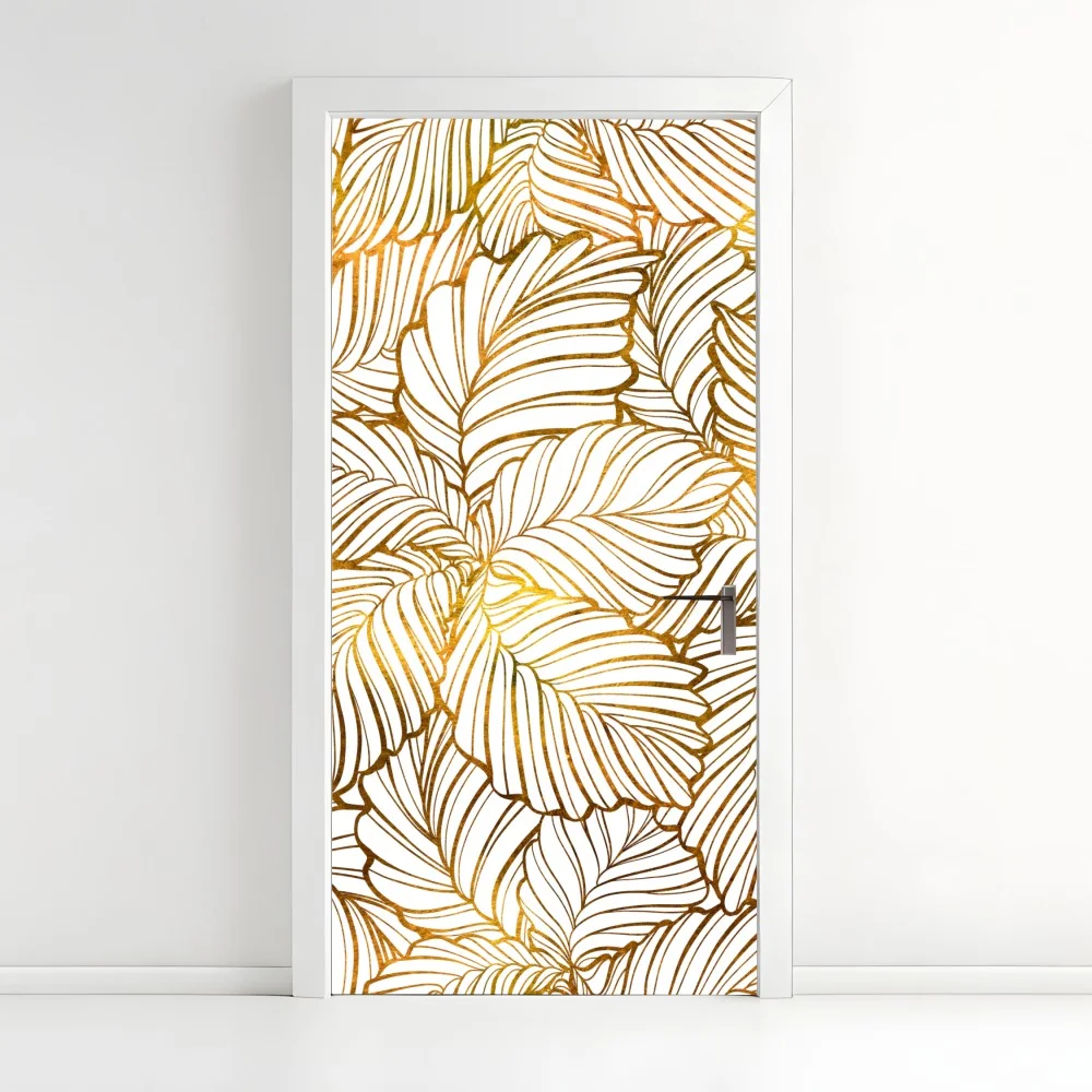 Türaufkleber goldenes blatt line art muster – Wallnifity®