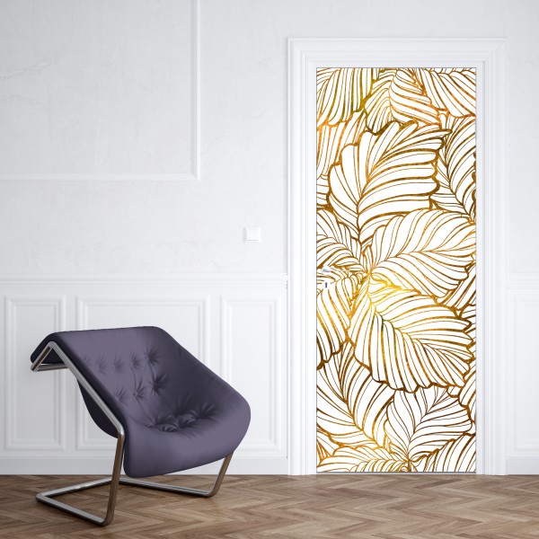 Türaufkleber monstera-blattmuster mit goldakzenten – Wallnifity®