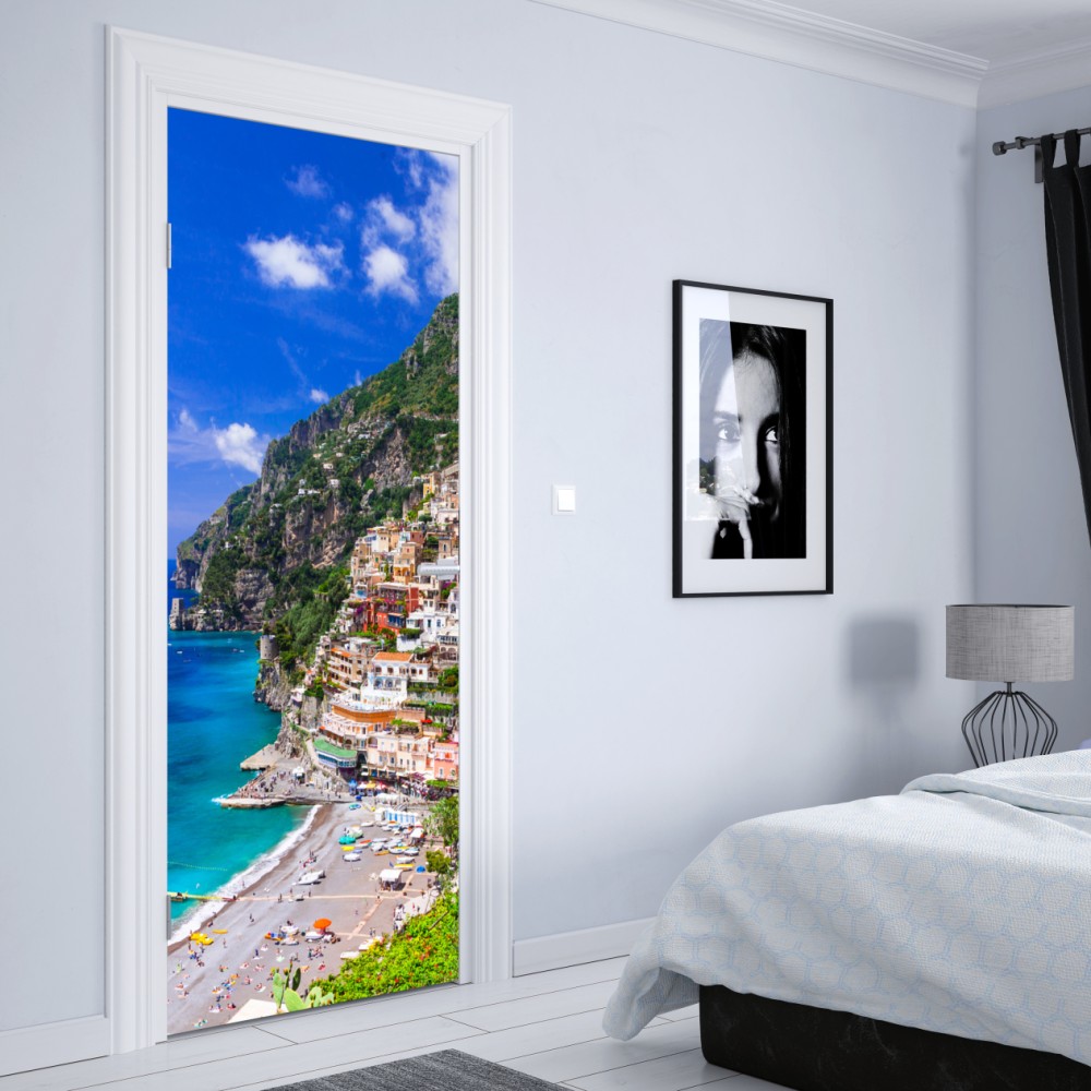 Türaufkleber sonnige panoramaaufnahme von Positano an der Amalfiküste – Wallnifity® Türaufkleber sonnige panoramaaufnahme von Positano an der Amalfiküste – Wallnifity®