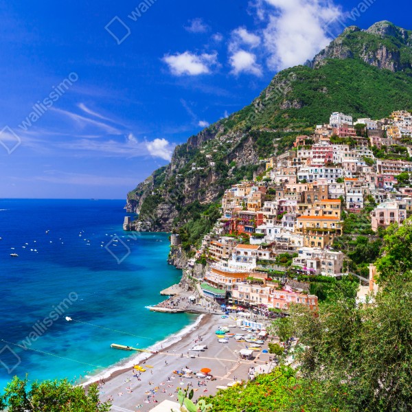 Türaufkleber sonnige panoramaaufnahme von Positano an der Amalfiküste – Wallnifity® Türaufkleber sonnige panoramaaufnahme von Positano an der Amalfiküste – Wallnifity®