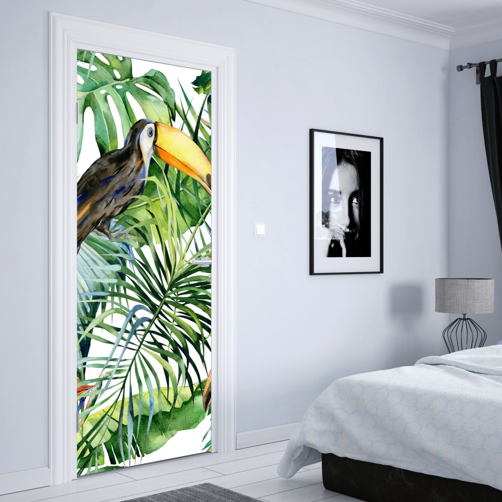 Türaufkleber aquarell tukan im tropischen muster – Wallnifity® Türaufkleber aquarell tukan im tropischen muster – Wallnifity®