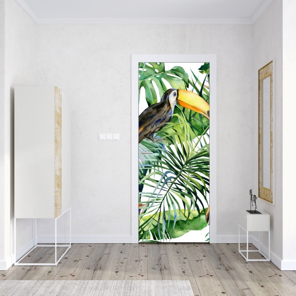 Türaufkleber aquarell tukan im tropischen muster – Wallnifity® Türaufkleber aquarell tukan im tropischen muster – Wallnifity®