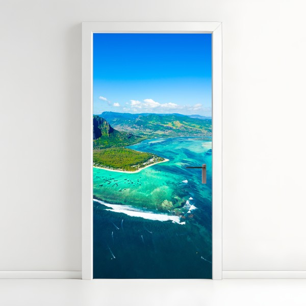 Türaufkleber lebendige türkis-orange marmorierte kunst – Wallnifity®