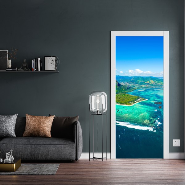 Türaufkleber lebendige türkis-orange marmorierte kunst – Wallnifity®