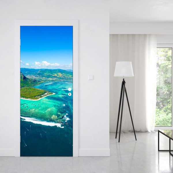 Türaufkleber Le Morne panorama der türkislagune – Wallnifity® Türaufkleber Le Morne panorama der türkislagune – Wallnifity®