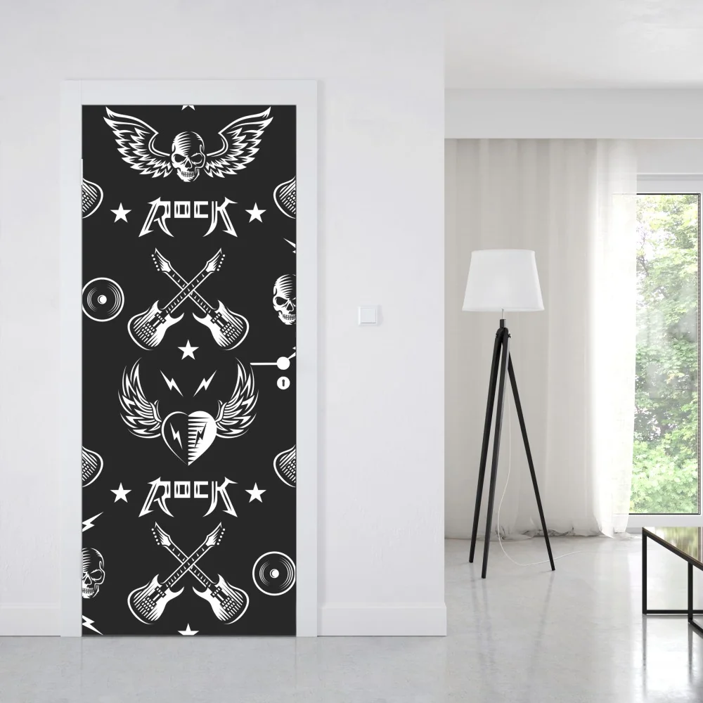 Türaufkleber nahtloses muster mit rock-symbolen – Wallnifity® Türaufkleber nahtloses muster mit rock-symbolen – Wallnifity®