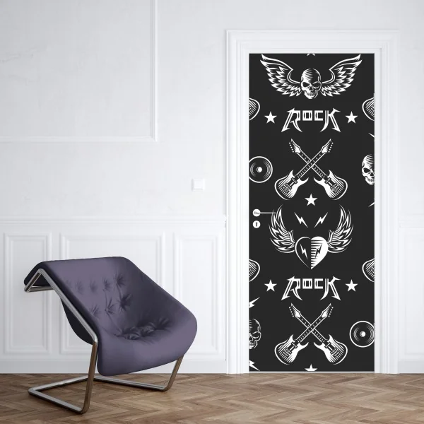 Türaufkleber nahtloses muster mit rock-symbolen – Wallnifity® Türaufkleber nahtloses muster mit rock-symbolen – Wallnifity®
