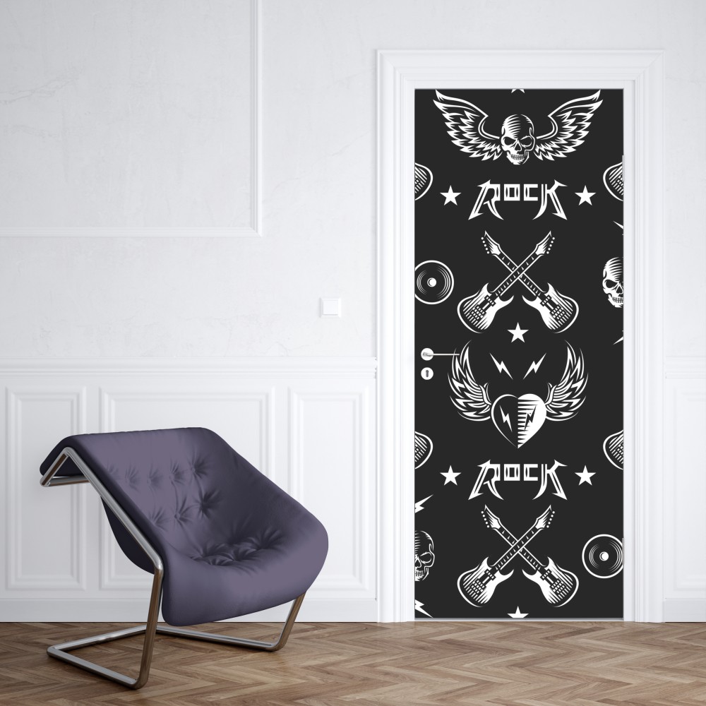 Türaufkleber nahtloses muster mit rock-symbolen – Wallnifity® Türaufkleber nahtloses muster mit rock-symbolen – Wallnifity®
