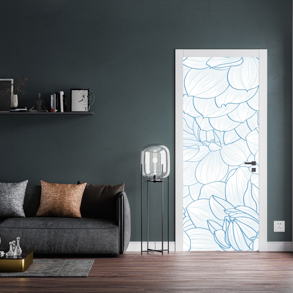 Türaufkleber zartes blaues blumenmuster – Wallnifity® Türaufkleber zartes blaues blumenmuster – Wallnifity®