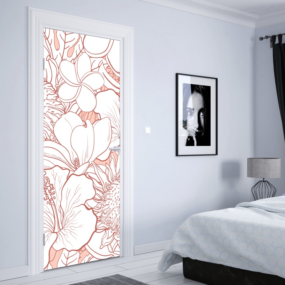 Türaufkleber zartes korallenfarbenes blumenmuster – Wallnifity® Türaufkleber zartes korallenfarbenes blumenmuster – Wallnifity®