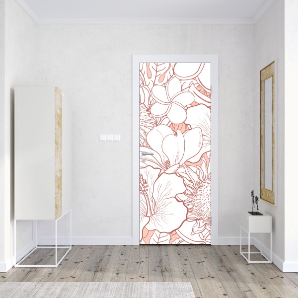 Türaufkleber zartes korallenfarbenes blumenmuster – Wallnifity® Türaufkleber zartes korallenfarbenes blumenmuster – Wallnifity®